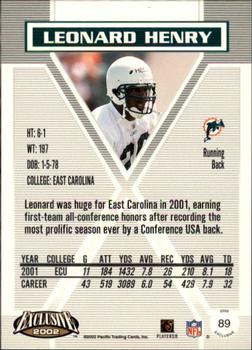 2002 Pacific Exclusive #89 Leonard Henry Back