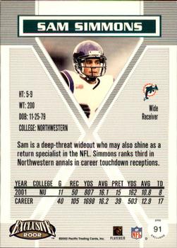 2002 Pacific Exclusive #91 Sam Simmons Back