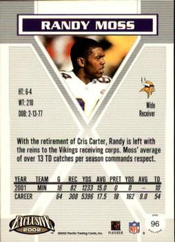 2002 Pacific Exclusive #96 Randy Moss Back