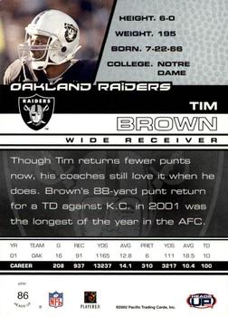 2002 Pacific Heads Up #86 Tim Brown Back