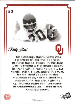 2008 Press Pass Legends Bowl Edition - Touchdown Platinum #52 Billy Sims Back