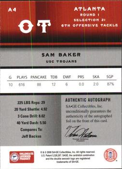2008 SAGE - Autographs Gold #A4 Sam Baker Back