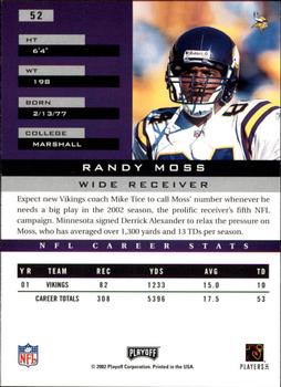 2002 Playoff Honors #52 Randy Moss Back