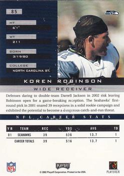 2002 Playoff Honors #85 Koren Robinson Back