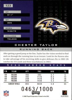 2002 Playoff Honors #123 Chester Taylor Back