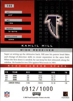 2002 Playoff Honors #144 Kahlil Hill Back