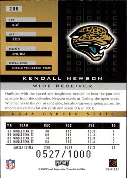 2002 Playoff Honors #200 Kendall Newson Back