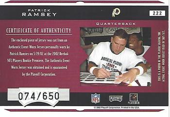 2002 Playoff Honors #222 Patrick Ramsey Back