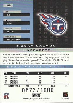 2002 Playoff Honors #190 Rocky Calmus Back