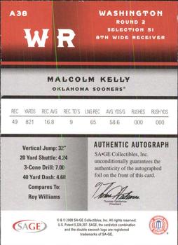2008 SAGE - Autographs Platinum #A38 Malcolm Kelly Back