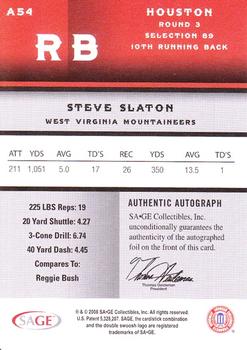 2008 SAGE - Autographs Silver #A54 Steve Slaton Back