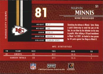 2002 Playoff Piece of the Game #51 Marvin Minnis Back