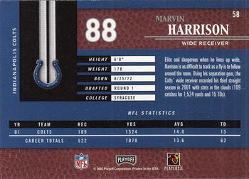 2002 Playoff Piece of the Game #58 Marvin Harrison Back