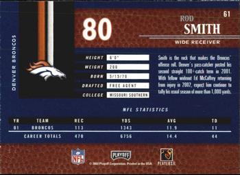 2002 Playoff Piece of the Game #61 Rod Smith Back