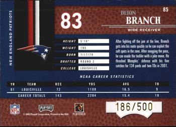 2002 Playoff Piece of the Game #85 Deion Branch Back