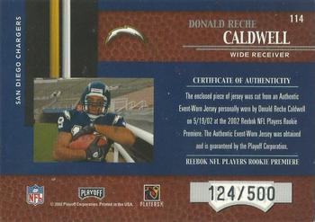 2002 Playoff Piece of the Game #114 Reche Caldwell Back