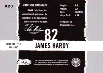 2008 SAGE HIT - Autographs #A28 James Hardy Back