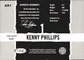 2008 SAGE HIT - Autographs #A81 Kenny Phillips Back