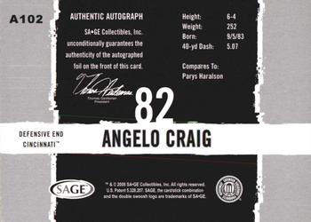 2008 SAGE HIT - Autographs #A102 Angelo Craig Back