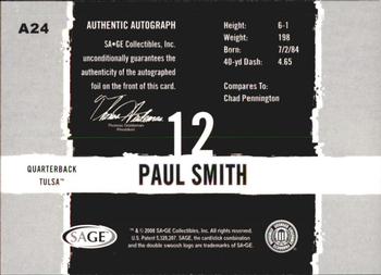 2008 SAGE HIT - Autographs Silver #A24 Paul Smith Back