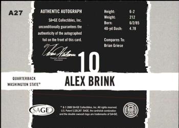 2008 SAGE HIT - Autographs Silver #A27 Alex Brink Back