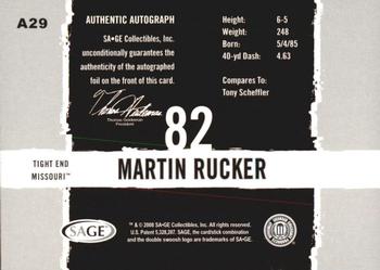 2008 SAGE HIT - Autographs Silver #A29 Martin Rucker Back