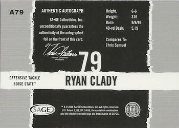 2008 SAGE HIT - Autographs Silver #A79 Ryan Clady Back