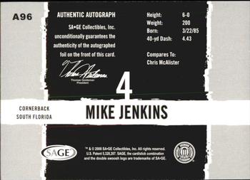 2008 SAGE HIT - Autographs Silver #A96 Mike Jenkins Back