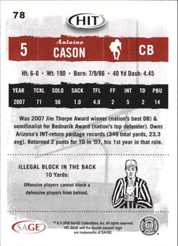 2008 SAGE HIT - Glossy #78 Antoine Cason Back