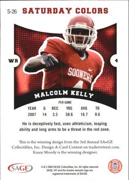 2008 SAGE HIT - Saturday Colors #S-26 Malcolm Kelly Back