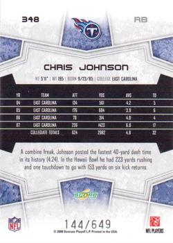 2008 Score - Scorecard #348 Chris Johnson Back