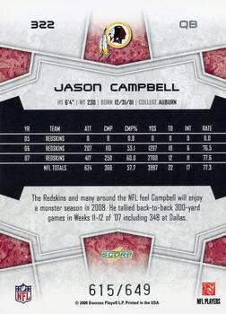 2008 Score - Scorecard #322 Jason Campbell Back
