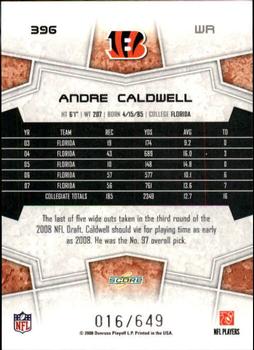 2008 Score - Scorecard #396 Andre Caldwell Back