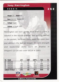 2002 Score #252 Joey Harrington Back