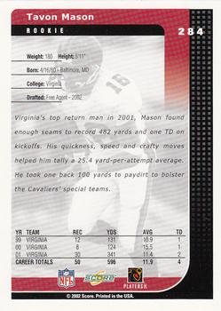 2002 Score #284 Tavon Mason Back