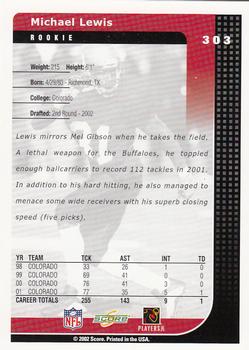 2002 Score #303 Michael Lewis Back