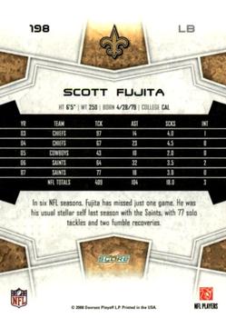 2008 Score - Super Bowl XLIII Black #198 Scott Fujita Back