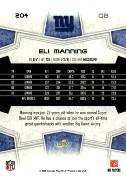 2008 Score - Super Bowl XLIII Black #204 Eli Manning Back