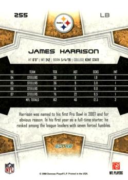 2008 Score - Super Bowl XLIII Black #255 James Harrison Back