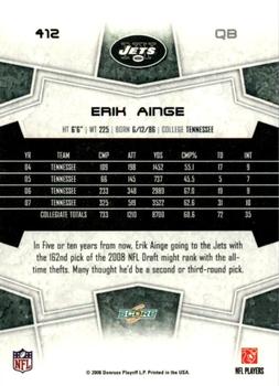 2008 Score - Super Bowl XLIII Black #412 Erik Ainge Back