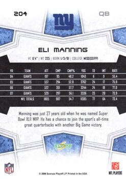 2008 Score - Super Bowl XLIII Blue #204 Eli Manning Back
