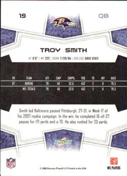 2008 Score - Super Bowl XLIII Blue #19 Troy Smith Back
