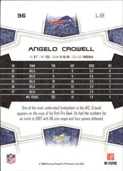 2008 Score - Super Bowl XLIII Blue #36 Angelo Crowell Back