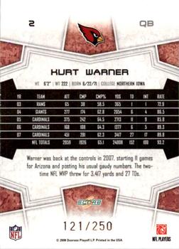 2008 Score - Super Bowl XLIII Light Blue Glossy #2 Kurt Warner Back