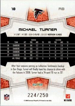 2008 Score - Super Bowl XLIII Light Blue Glossy #18 Michael Turner Back