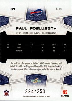 2008 Score - Super Bowl XLIII Light Blue Glossy #34 Paul Posluszny Back