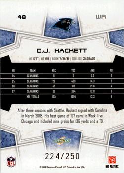 2008 Score - Super Bowl XLIII Light Blue Glossy #48 D.J. Hackett Back