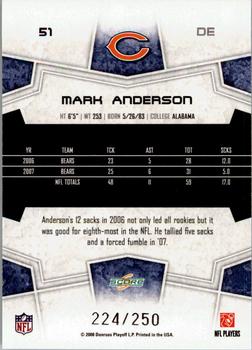 2008 Score - Super Bowl XLIII Light Blue Glossy #51 Mark Anderson Back
