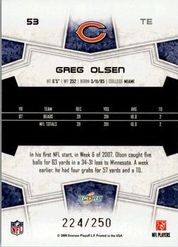 2008 Score - Super Bowl XLIII Light Blue Glossy #53 Greg Olsen Back