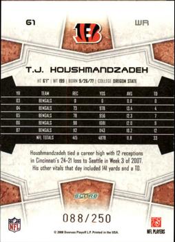 2008 Score - Super Bowl XLIII Light Blue Glossy #61 T.J. Houshmandzadeh Back